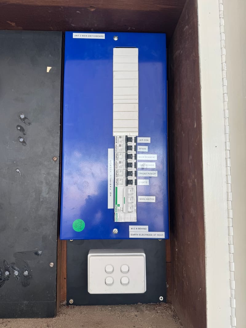 Main switchboard with a main switch and clearly labelled circuits